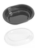 Plastic salade bakje zwart ELLIPS 250ml met deksel