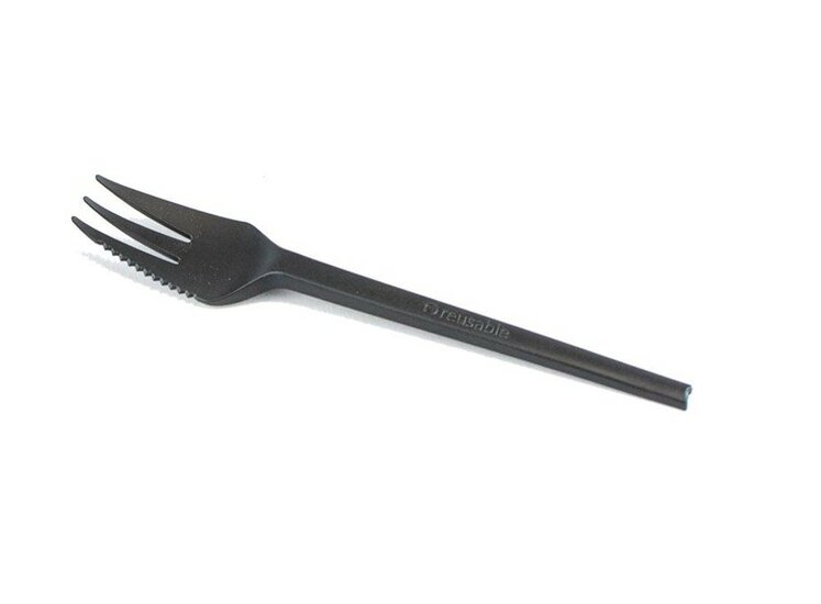Plastic snackvorkjes  met snijrand 132mm zwart