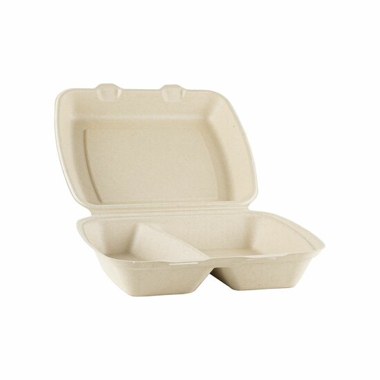 Maaltijdboxen 2-vaks suikerriet 1200ml 22,9x20,5x7,8cm 50 stuks 