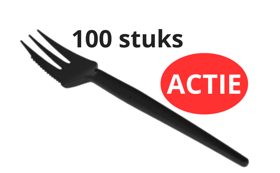 Plastic snackvorkjes herbruikbaar  met snijrand 130mm zwart, 100 stuks