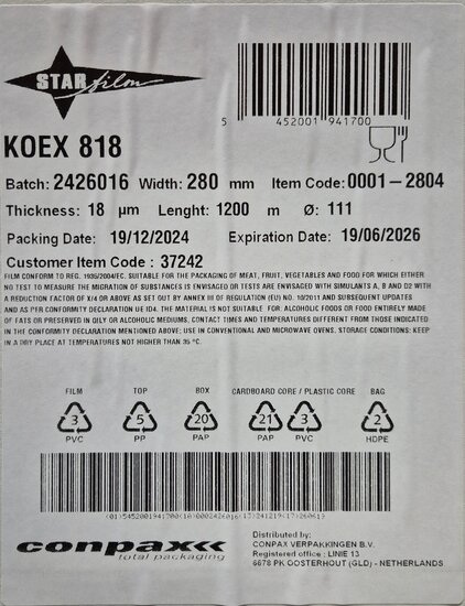 Rekfolie Plastar PVC 28cmx1200m transparant
