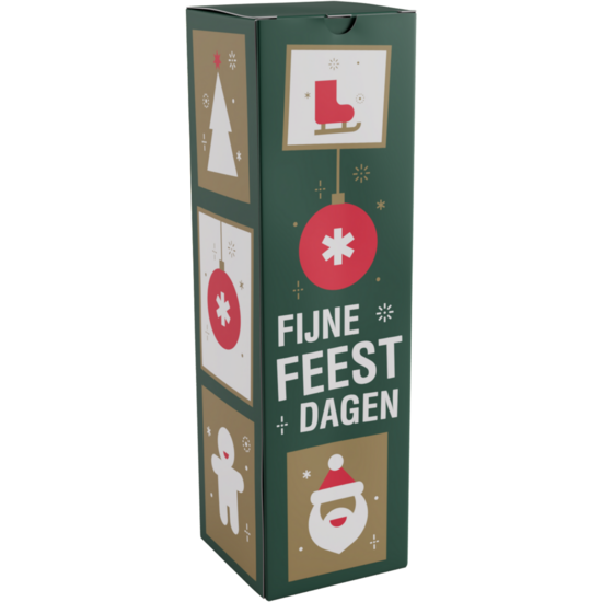 Wijndoos Kerst Fijne Feestdagen 95x95x330mm