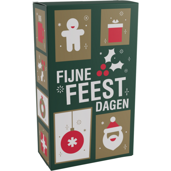 Wijndoos Kerst Fijne Feestdagen voor 2 flessen 190x95x330mm